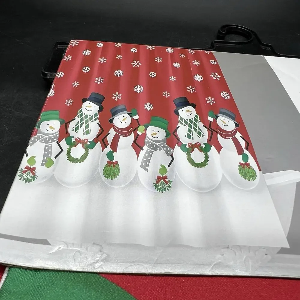 Avanti Home Christmas Snowman Snow Red Background Fabric Shower Curtain 72x72
